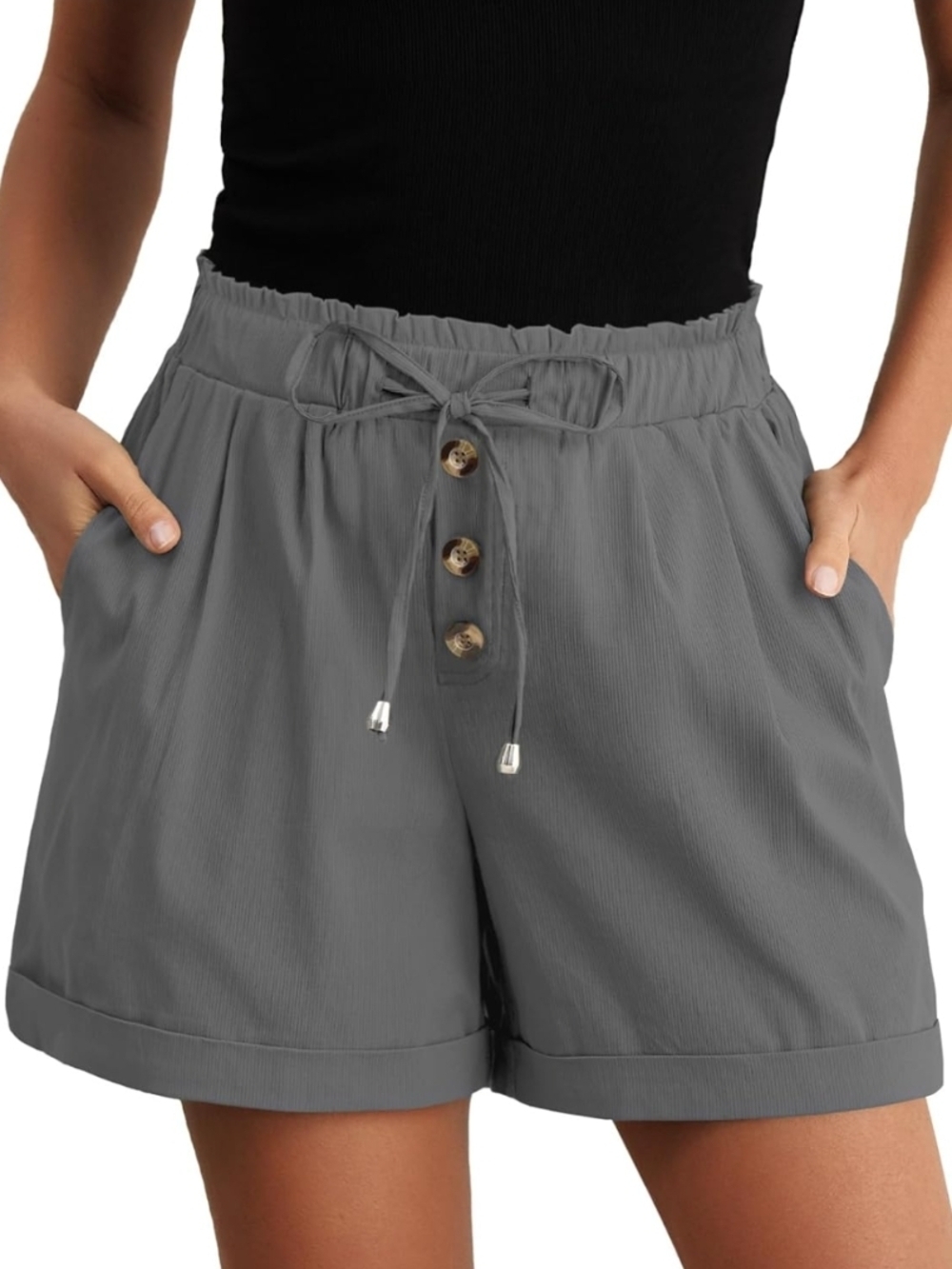 Feiersi Dark Gray Summer Wide Leg Beach Shorts w/ Buttons - Size XL (EUC)